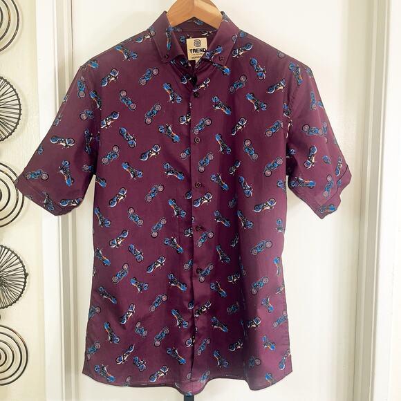 Trend F/X Fusion Mens Modern Fit Buton Down Shirt - Purple Motorcycles, Size L - Picture 8 of 8